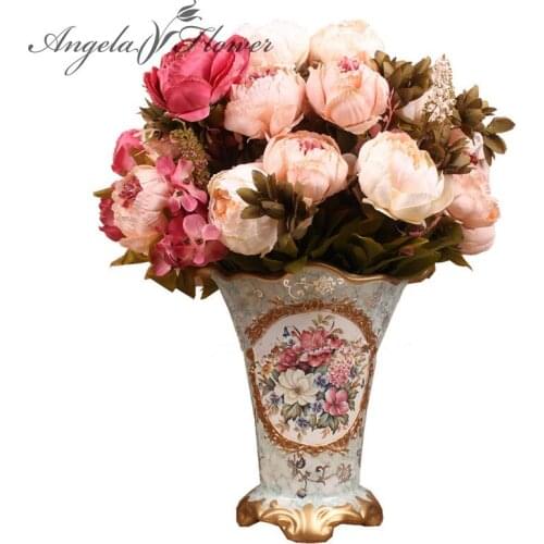 Vivid Silk Flowers Bouquet Artificial Fall Peony with Fake Leaf Wedding Home Party H otel Decoration one bouquet European style