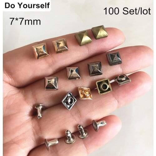 100 Set Plump Square Pyramid Rivet Studs,7*7mm DIY Rivet For Garments Decoration,Rock Spike Punk Rivet,Rose Gold,Silver,Bronze