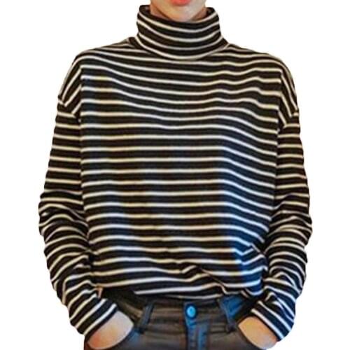 Autumn Winter Fashion Women Striped Turtleneck Long Sleeve T-Shirt Top 2020 New Fashtion womens top