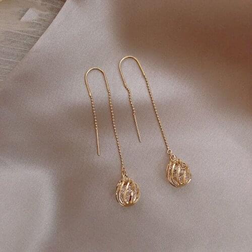 Ear line for women with face-shaped long tassel hollow geometric earrings with studs for Nordic minimalist earrings