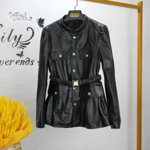 Spring Autumn 2021 New Designer Womens High Quality SheepSkin Genuine Leather Belt coat C915