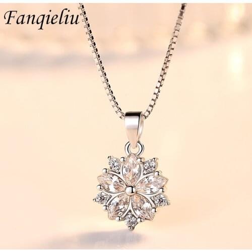 Fanqieliu Girl Gift Vintage Eye Flower Pendant Jewelry Crystal Real 925 Sterling Silver Necklace For Women FQL21140