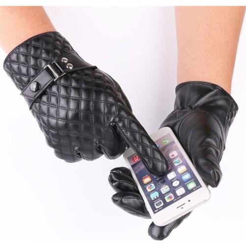 2 Pairs/Pack High Quality Touch Screen Gloves Autumn Winter PU Leather Driving Gloves Men Plaid Guantes