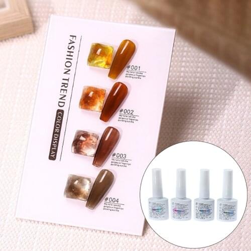 4 Colors Hot NEW Arrival Amber Set UV Gel Nail Polish Ice Shining UV Gel Polish Nail Art Gel 8ml for Women Girls Birthday Gifts