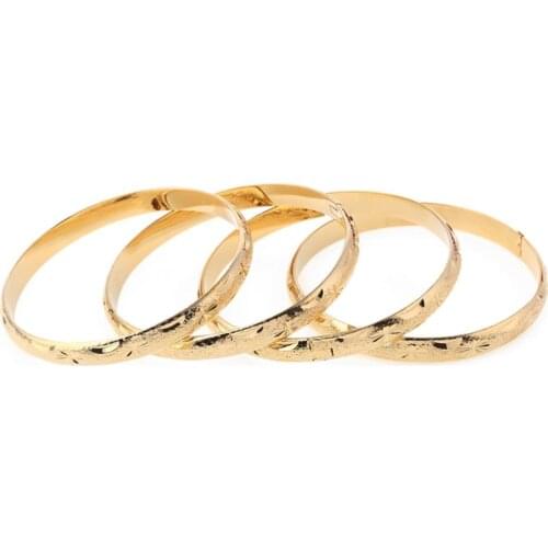 4pcs Dubai Gold Color Bangle Ethiopian Jewelry Bracelet African Women Fashion Brass Jewelry