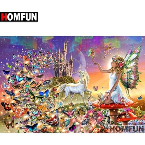 HOMFUN Art 5D Diy Diamond Painting "Butterfly Castle" Diamond Pictures Cross Stitch 3D Rhinestone Embroidery Decor A07189
