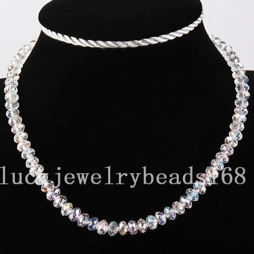Free Shipping Women Fashion Jewelry AB White Crystal Faceted Beads Necklace 16.5" FG3181
