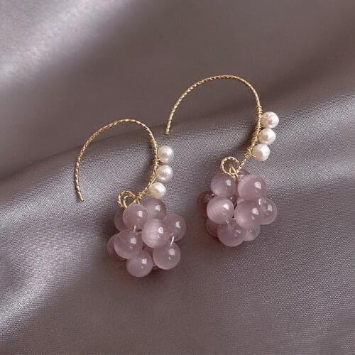 Glittering And Translucent Violet Opal Grape Earrings Personality Design Temperamental Fashion Simulated-pearl Earrings