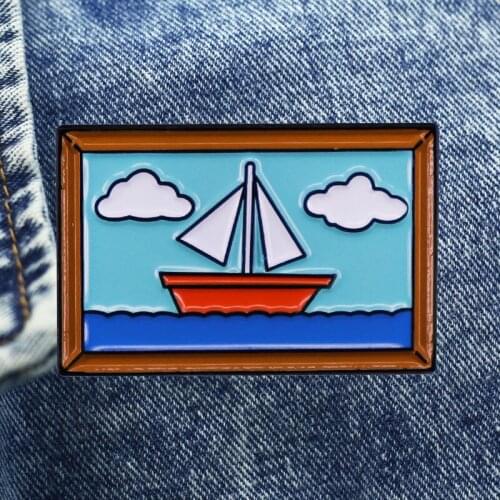Sailing Boat Painting Brooch Metal Enamel Lapel Badge Collect Denim Jacket Backpack Pin Decoration Given Friends And Fans Gifts