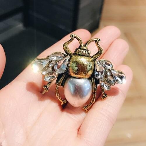 Retro Bee Crystal Pearl Brooches For Woman Mens Party Clothing Brooch Pins Accessories