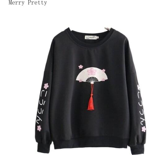 Black Harakuju Print Casual Hoodies Sweatshirt Women 2021 Summer Long Sleeve O-neck Korean Female Cotton Pullover Top