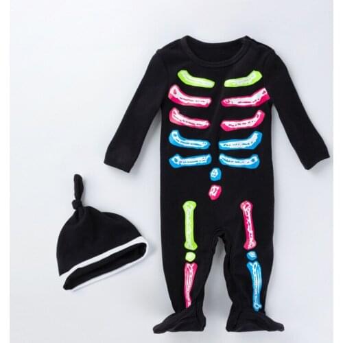 Autumn Winter Baby Clothes Boys Girls Halloween Costume Skeleton Printed Newborn Toddler Romper Black Long Sleeve Baby Rompers