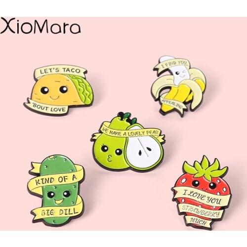 Funny Pun Jokes Enamel Pin Fruit Dialogue Brooches For Kid Avocado Strawberry Banana Badge Backpack Metal Jewelry Gift Wholesale