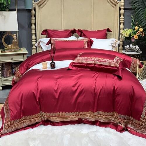European Style Egyptian Cotton Gold Thread Embroid Slap-up Naked Sleep Bedding Set Duvet Cover Sheet Pillowcase King Queen 4 Pcs