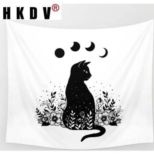 GREN Tapestry Moon Phase Cat Floral Wall Hanging Covering Rugs Background Cloth Beach Mat Blanket Art Bedroom Dorm Home Decor