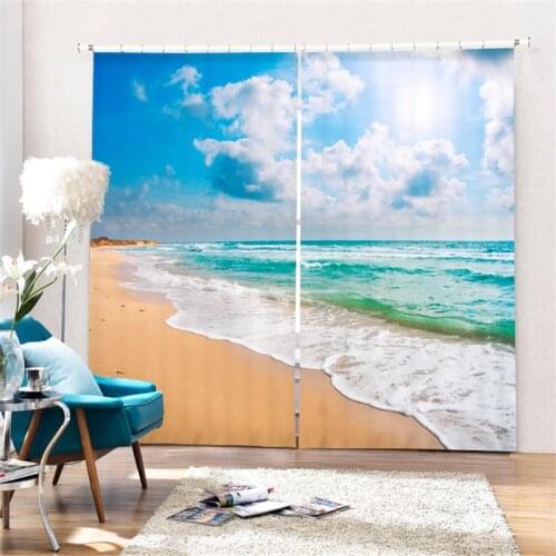 Customized Seascape Luxury 3D Blackout Window Curtain Drapes For Living room Bed room Hotel Wall Tapestry Cortinas