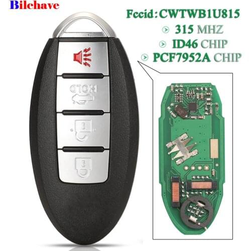 Bilchave 4 Buttons For Nissan Cube Juke Versa Note Sentra Sunny Quest Fob 315Mhz ID46 PCF7952 Chip Remote Control Car Key