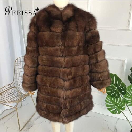 Classic style Real Fox Fur Coat Medium long with stand collar Winter Real Blue Fox Fur Coat Thick Warm Jacket