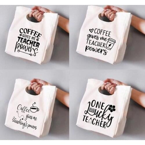 Coffee Gives Me Teacher Power Portable Cooler Lunch Bags Thermal Insulated Bento Box Totes School Foods Storage Pouch Best Gifts