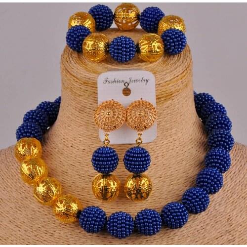 Royal blue african jewelry set simulated pearl nigerian wedding bridal party jewelry sets FZZ89