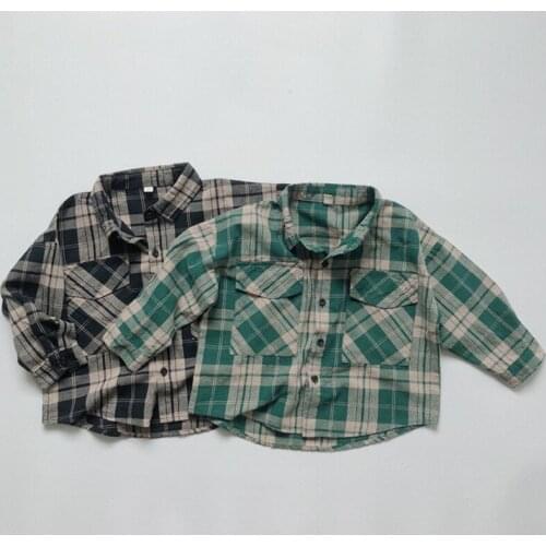 Korean Style Autumn Spring Baby Girls Boys Plaid Long Sleeve Cotton Shirt Kids Casual Plaid Shirt Baby Girls Boys Cardigan Coat