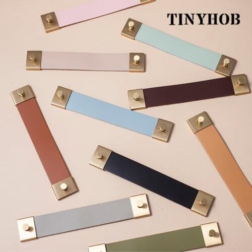 Colorful Childrens Cabinet Soft Handle and Knob Leather Cabinet Handle Cowhide Drawer Pull Brass Handles for Furniture