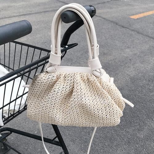 Summer Woven Straw Crossbody Bag Women Handbag Top Handle Clip Handbag Lady Retro Pillow Design Shoulder Messenger Bag Bohemian