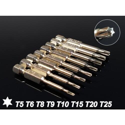 8Pcs Set 50mm TORX Screwdriver Drill Bits Magnetic 1/4" Hex Shank Screw Driver Bits Power Hand Tools Kit