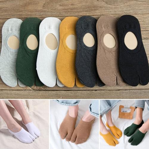 Two finger socks Summer Combed Cotton Couple Tabi Socks Breathable Two Toe Socks Women Men Non-slip Invisible Low Cut Boat Socks