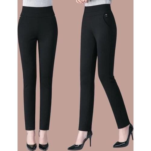 2021 New Spring And Autumn High Waist Black Stretch Casual Plus Velvet Plus Size Womens Trousers For Outer Wear