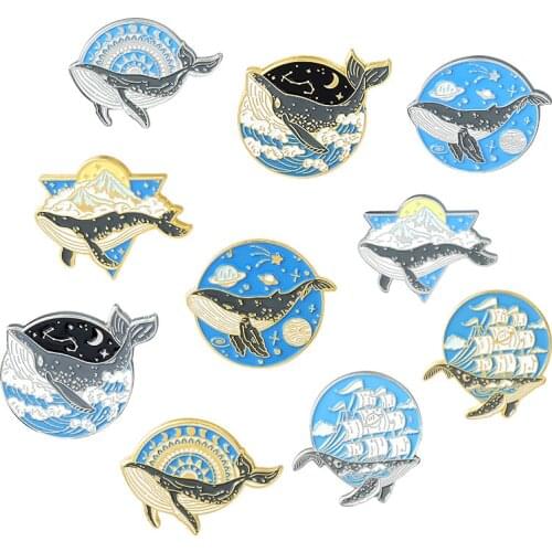 New Whale Sailboat Planet Ocean Wave Brooch Bag Clothes Backpack Lapel Enamel Pin Badges Cartoon Jewelry Gift For Friend Women