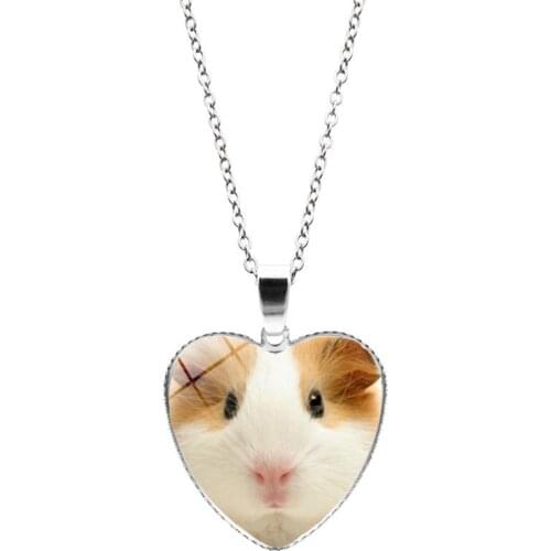 New Guinea Pig Heart Necklace Guinea Pig Heart Pendant Glass Jewelry Fashion Heart Shaped Necklaces for Women