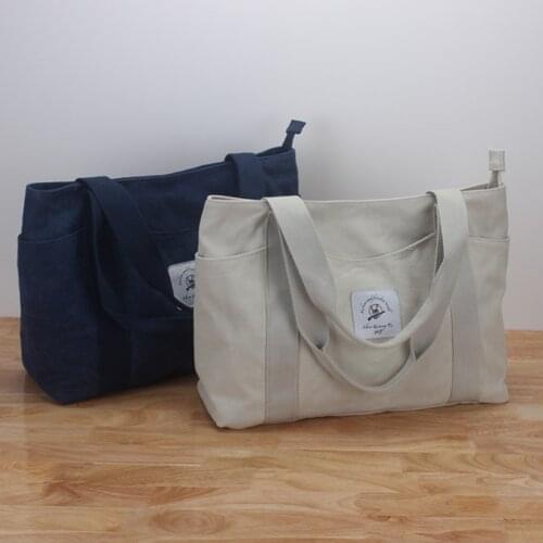 Women Letter Print Canvas Shopping Bag Girls Large Reusable Grocery Bag Handbags Eco Friendly Portable Shoulder Bags Tote