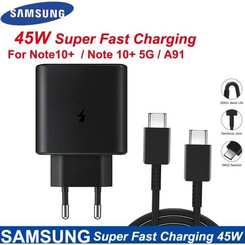 Original Samsung Fast Charger 45W Quick Adapter Type C Cable For Samsung GALAXY Note 20 10+ S10 S10E S20Plus S20 Ultra A90 A80