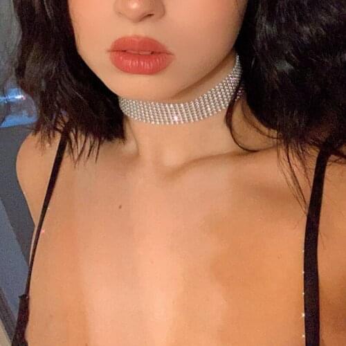 Crystal Rhinestone Choker Necklace Women Silver Color Chain Punk Gothic Chokers Jewelry Collier Femme Wedding Accessories