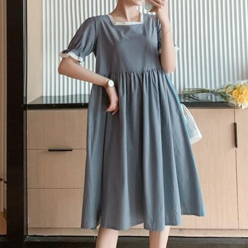 Maternity Dresses Summer Pregnancy Clothes Short Sleeve Maternity Gown Square Collar Loose Outweart Fairy Dress Women Elegant
