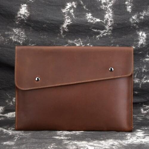 Vintage Crazy Horse Leather Clutch Bag Genuine Leather A4 Document Envelope Bags