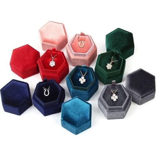 Zerong Velet Ring box Hot sale 6.2x5.5x5.2cm colorful spot hexagon flannelette ring/necklace jewelry box for wedding &engagement