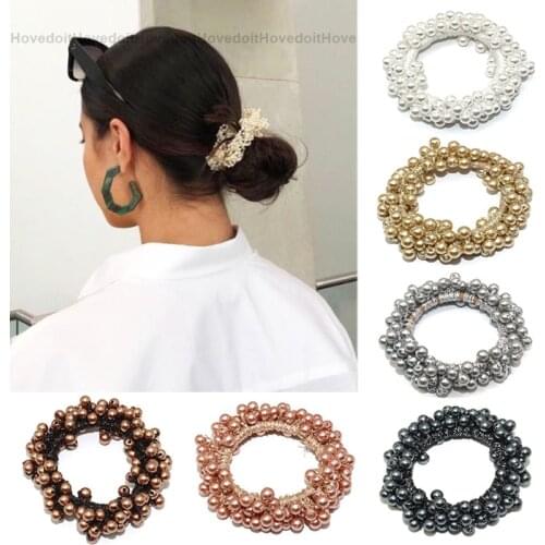 Fashion Woman Big Pearl Hair Ties Beads Girls Scrunchies Rubber Bands Ponytail Holder Elegant Elastic Hair Band Hair Accessories