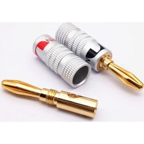 1/2/4 pcs/lot Banana Connector 4mm Speaker banana plugs 24K Copper gold plated 4mm Banana Jack match with 4mm binding post
