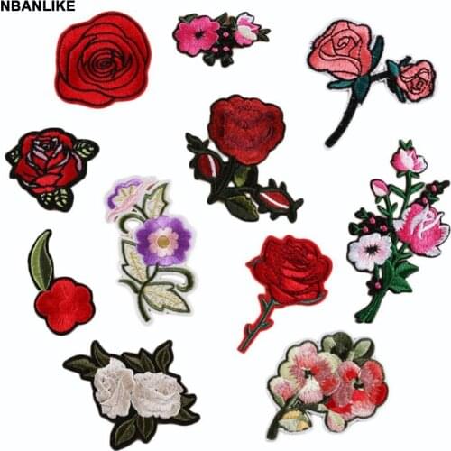 1PC Rose Flower Leaves Embroidery Iron On Applique Patch Sew On Patch Craft Sewing Repair Embroidered Hat Bag Jeans Patches