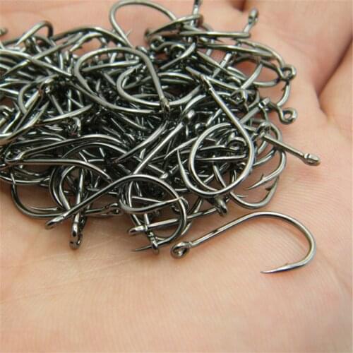 100pcs/Box High Carbon Steel Fishing Hooks Barbed 3#-12# Series Worm Pond Fishing Bait Holder Jig Hooks Hole Accessories