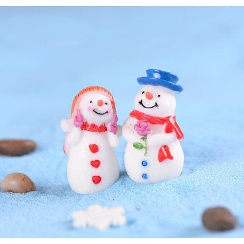 4PC Girl Boy Lovers Snowman Figure Gift Christmas Ornament Figurine Garden Fairy Decor Glass DIY Home Decoration Miniature Craft