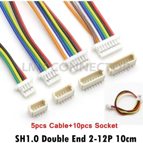 5 sets JST SH 1.0mm Wire Cable Connector Double End SMD Vertical Male Socket 28AWG 100mm 2P 3P 4P 5P 6P 7P 8P 9P 10P 11P 12 Pin