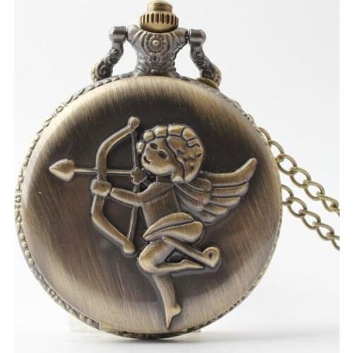 50pcs/lot Bronze Cupid Quartz Pocket Watch Necklace Pendant Gift Watches Men Women Watches Hot Sell