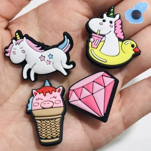 50Pcs Cartoon Unicorn Pink Ponys Horse Diamond PVC Animals Shoe Charms Buckle Fit Wristbands Shoes Accessories Kids Girls Gift