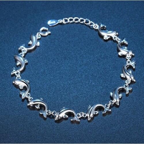 Fashion Pure Dolphin Shape Bracelet Charm Jewelry Silver Color Size 16+5cm Drop Shipping