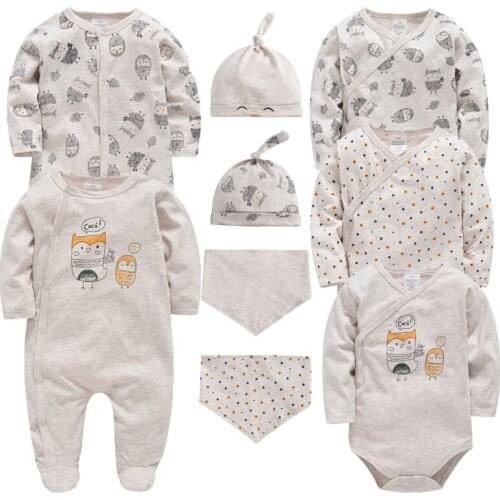 Kavkas Toddler Kids Long Sleeves Romper Set Newborn Bebe Unisex Cotton Owl Pattern Jumpsuit for 0-12 Months