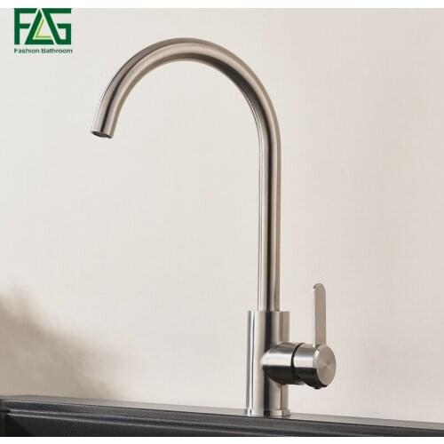 FLG 304 Stainless Steel Kitchen Faucet Single Handle Brushed Nickel Sink Tap 360 Swivel Kitchen Mixer AEG980-33N