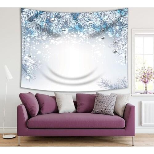 Tapestry Christmas Balls and Fir Branches Snowy Winter Holiday Celebration Silver and Navy Blue Artwork